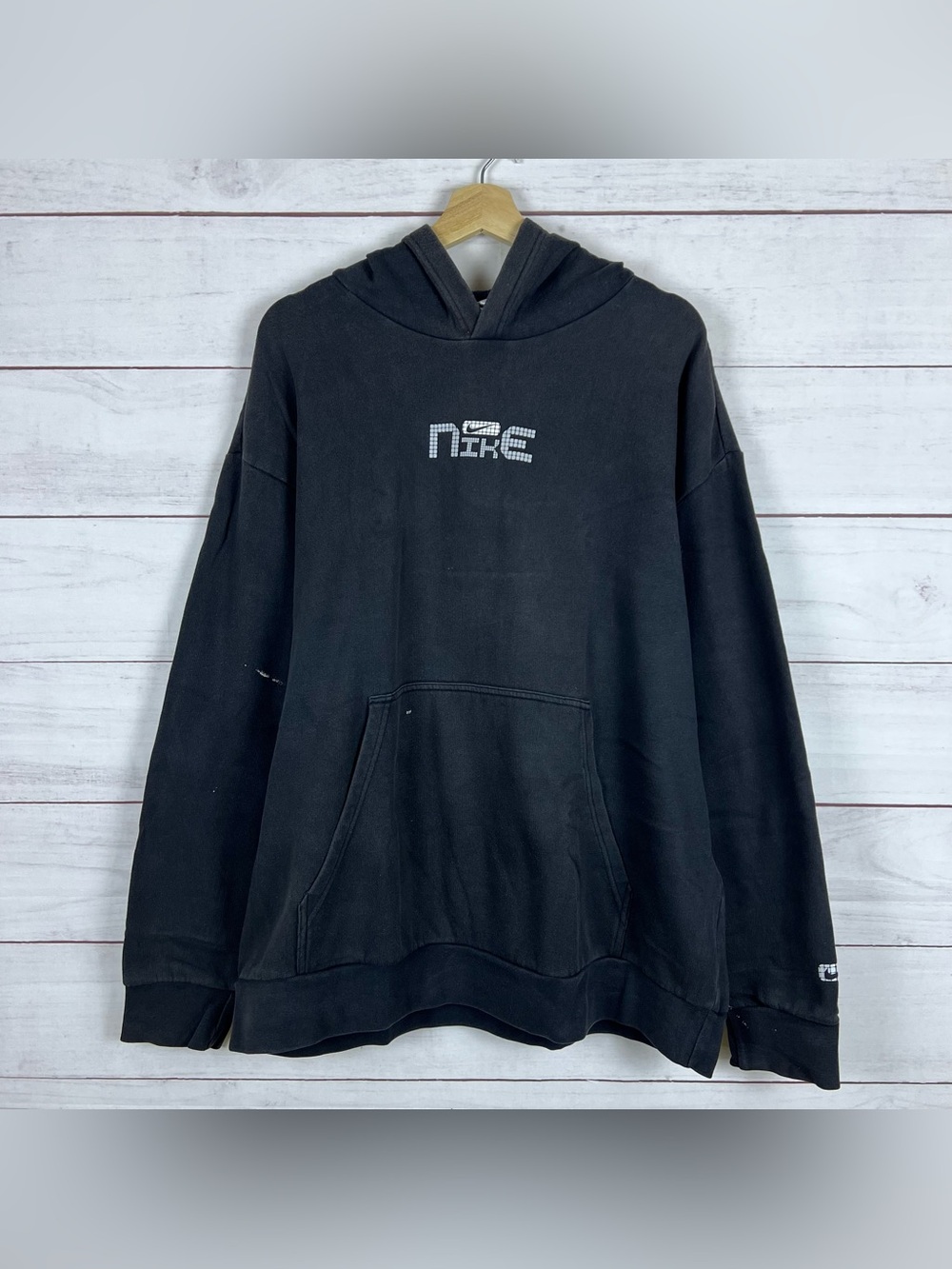 Vintage Nike 90s Y2K Black Faded Hoodie Mens XL Pullover Center Swoosh Graphics